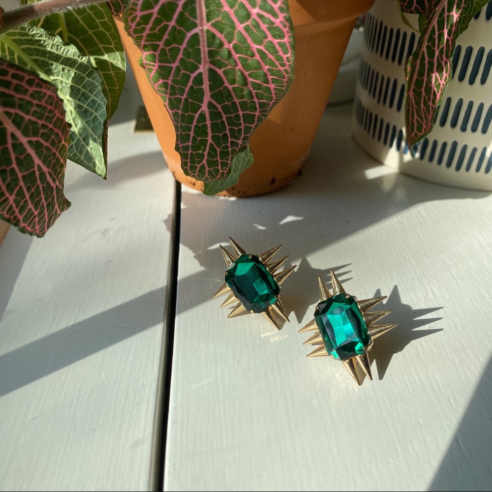 Emerald Green Gold Spike Earrings